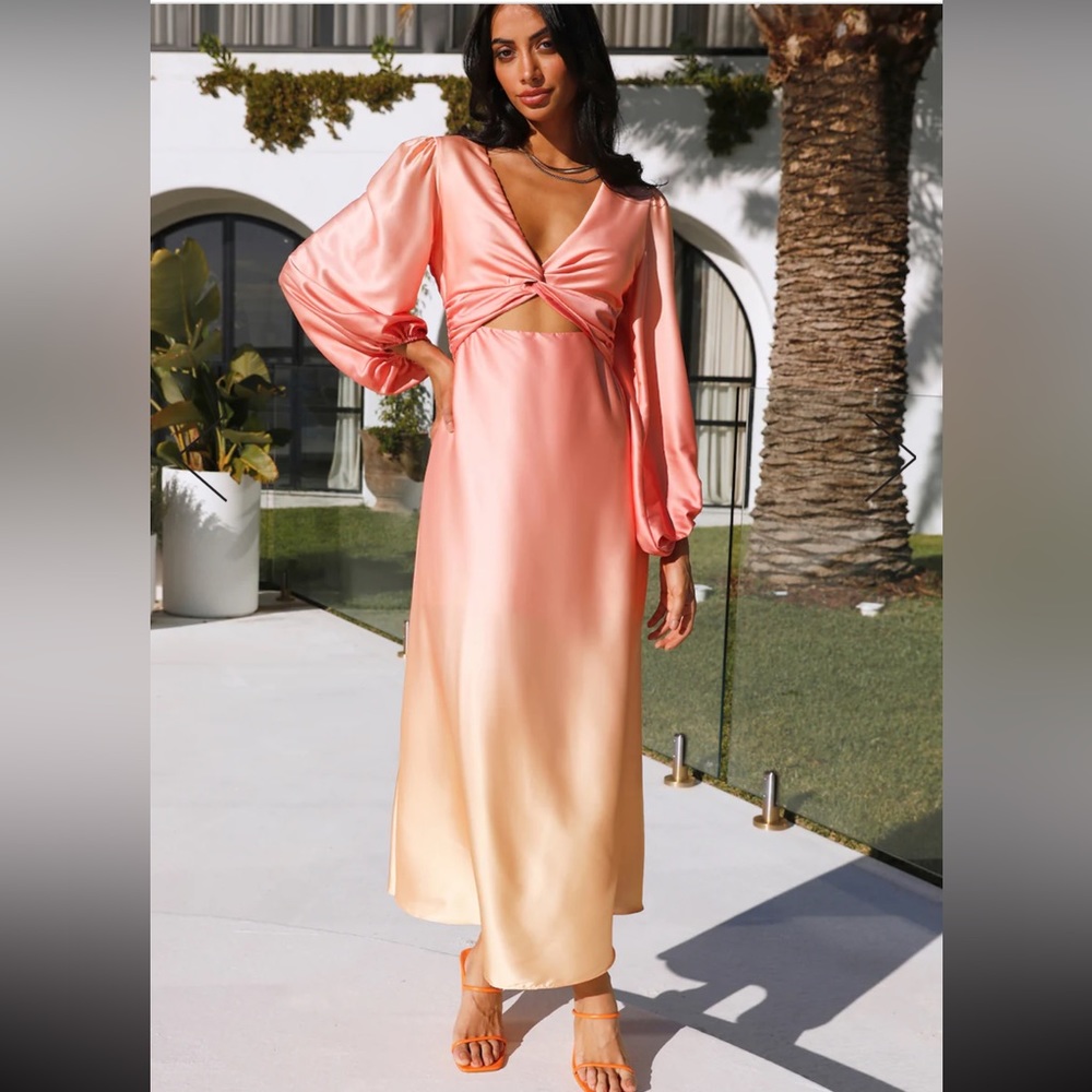 BOLDLY SEEN MAXI DRESS PINK Hello Molly Long Sleeve Twist Front Ombré Small